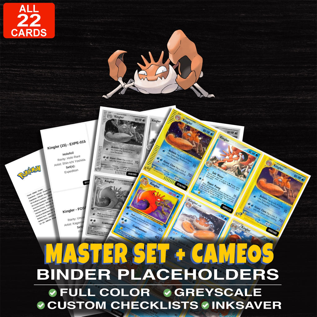 Every Kingler Pokemon card ever made - master set binder placeholders with Kingler (15)