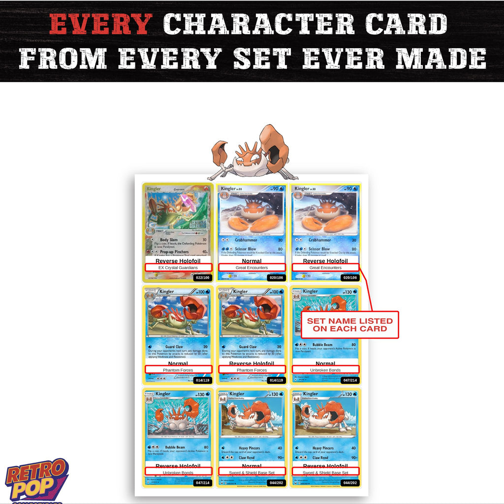 Kingler card collection preview - every set Kingler appears in