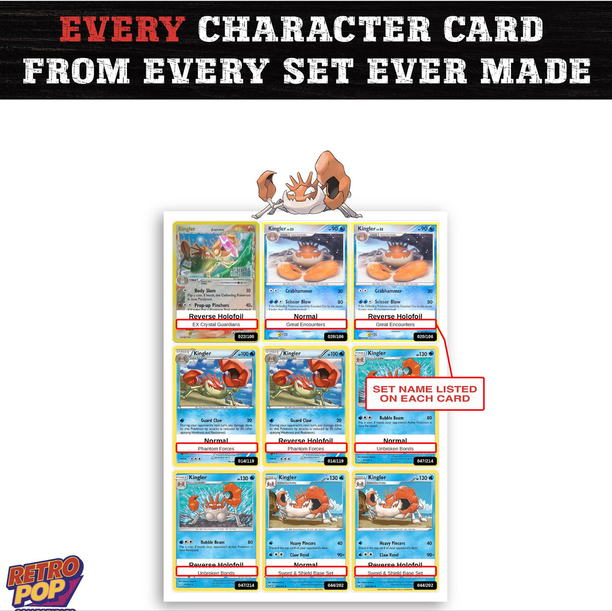 Kingler card collection preview - every set Kingler appears in