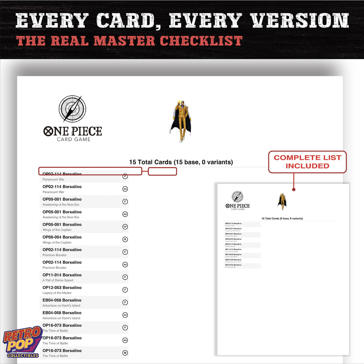 Kizaru One Piece card checklist PDF preview