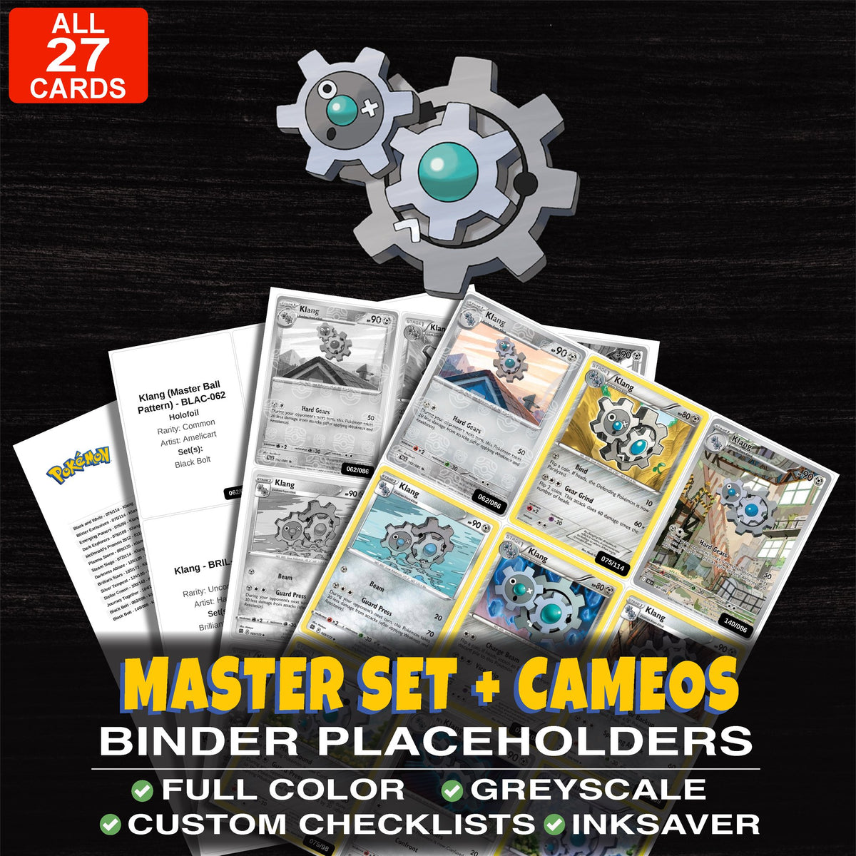 Every Klang Pokemon card ever made - master set binder placeholders with Klang