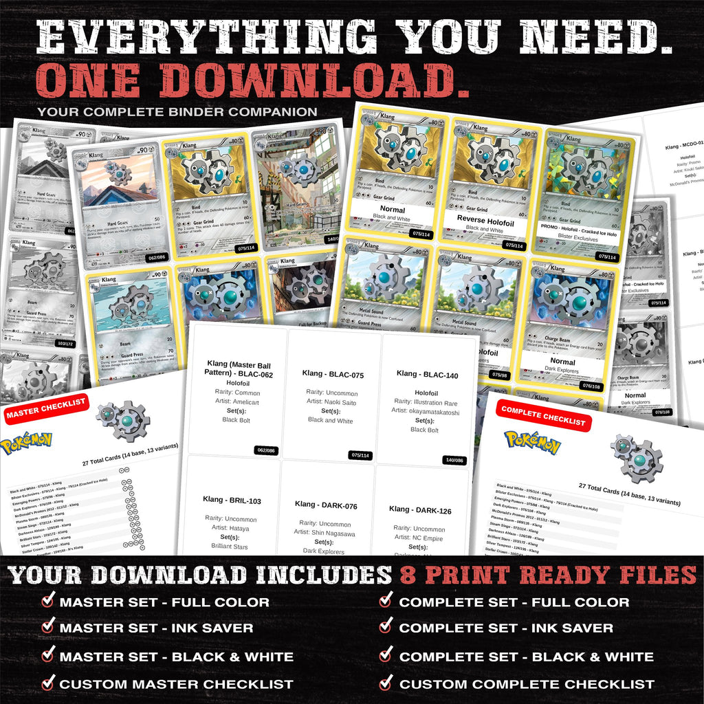 Everything included in the Klang master set download - 8 PDF files