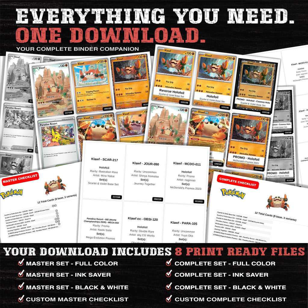 Everything included in the Klawf master set download - 8 PDF files