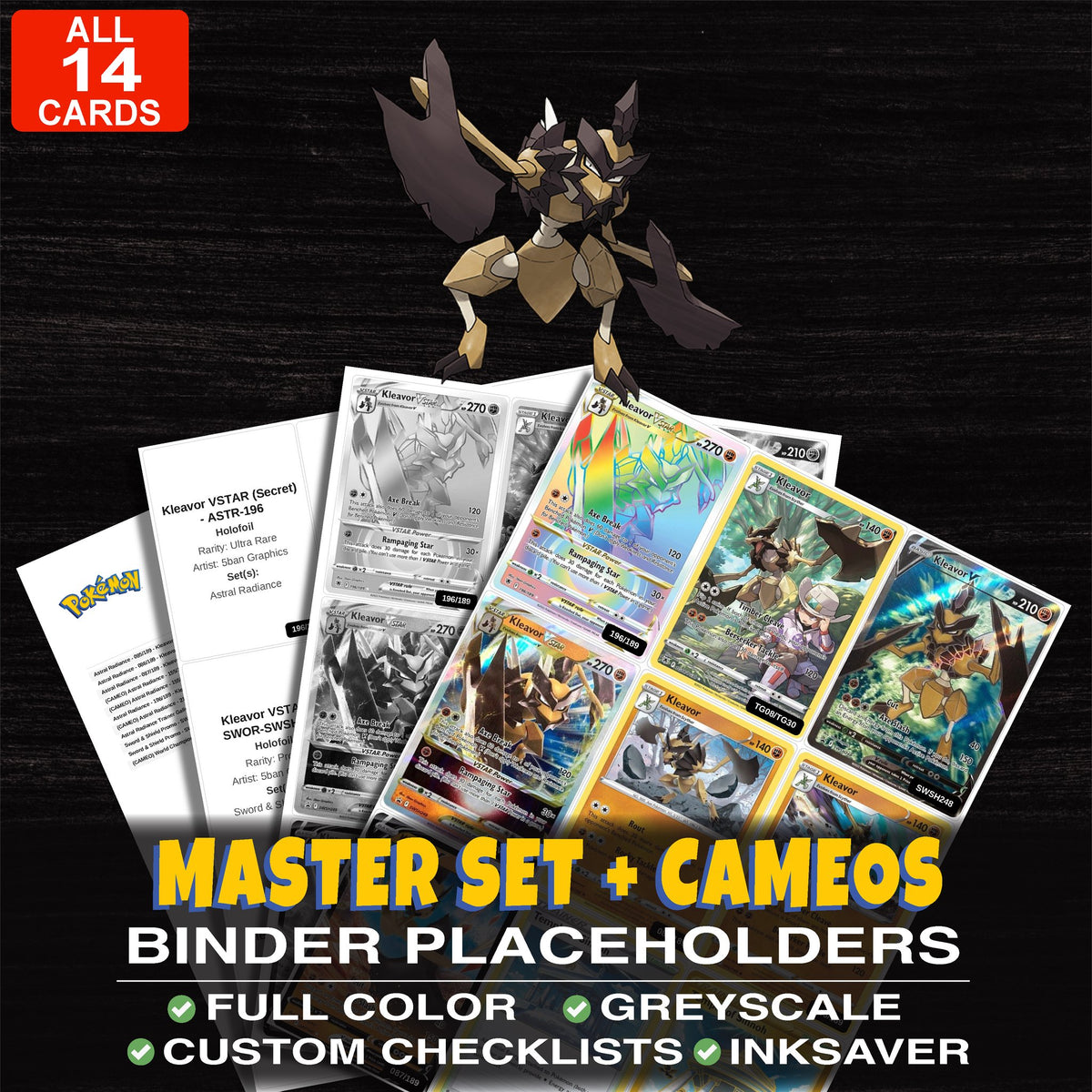 Every Kleavor Pokemon card ever made - master set binder placeholders with Kleavor VSTAR (Secret)