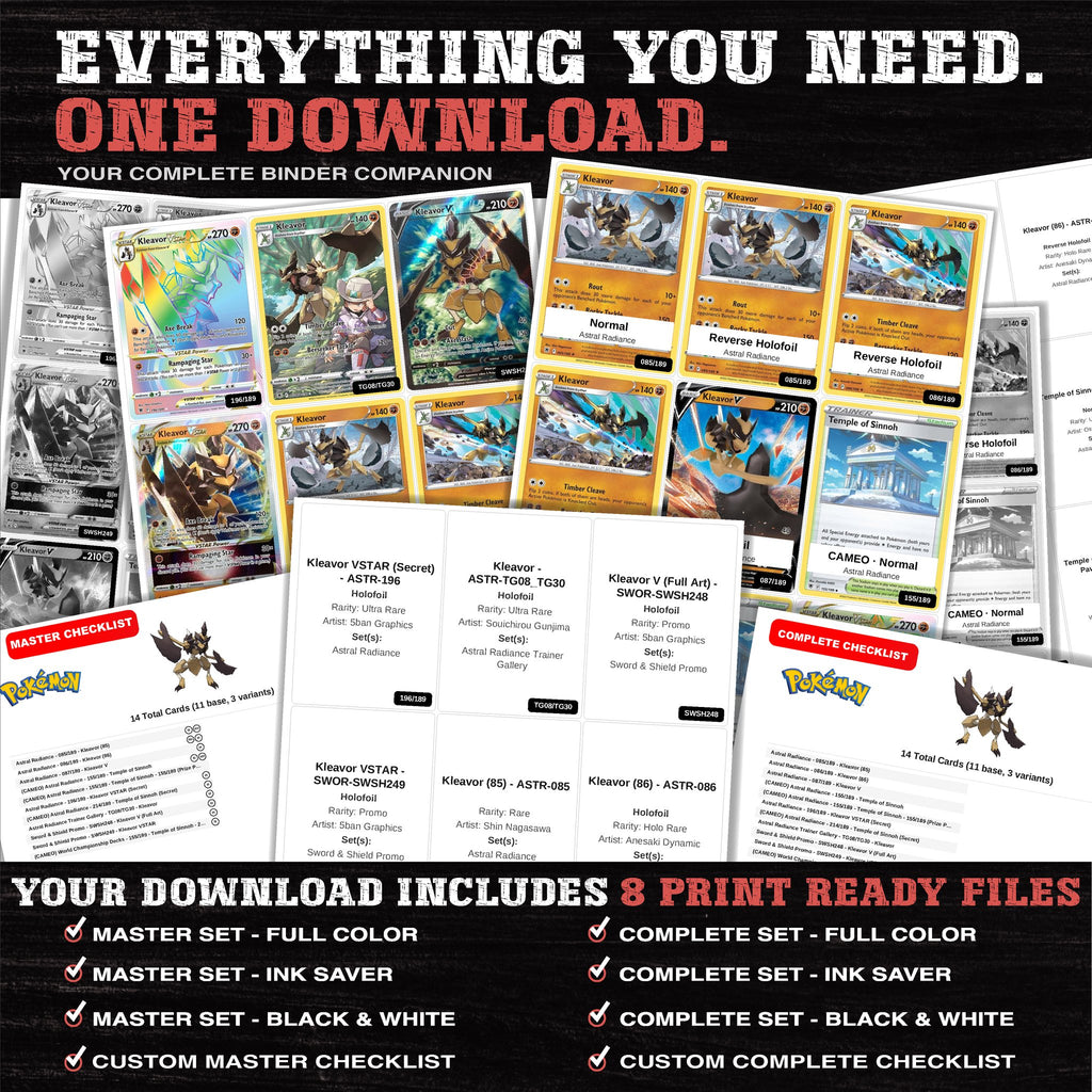 Everything included in the Kleavor master set download - 8 PDF files