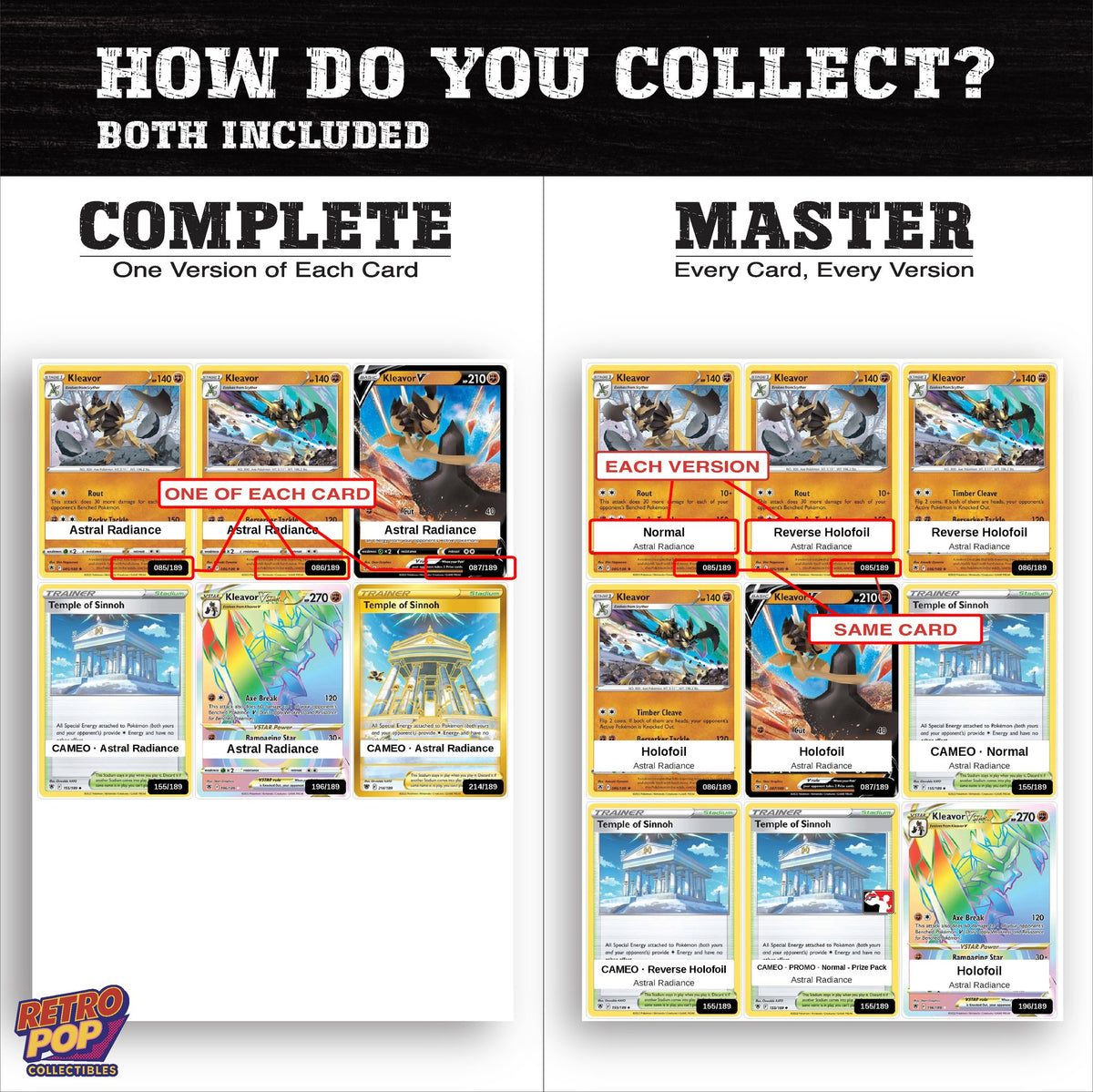 Complete Set vs Master Set versions of the Kleavor binder placeholders