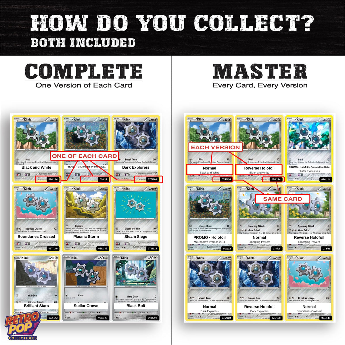 Complete Set vs Master Set versions of the Klink binder placeholders
