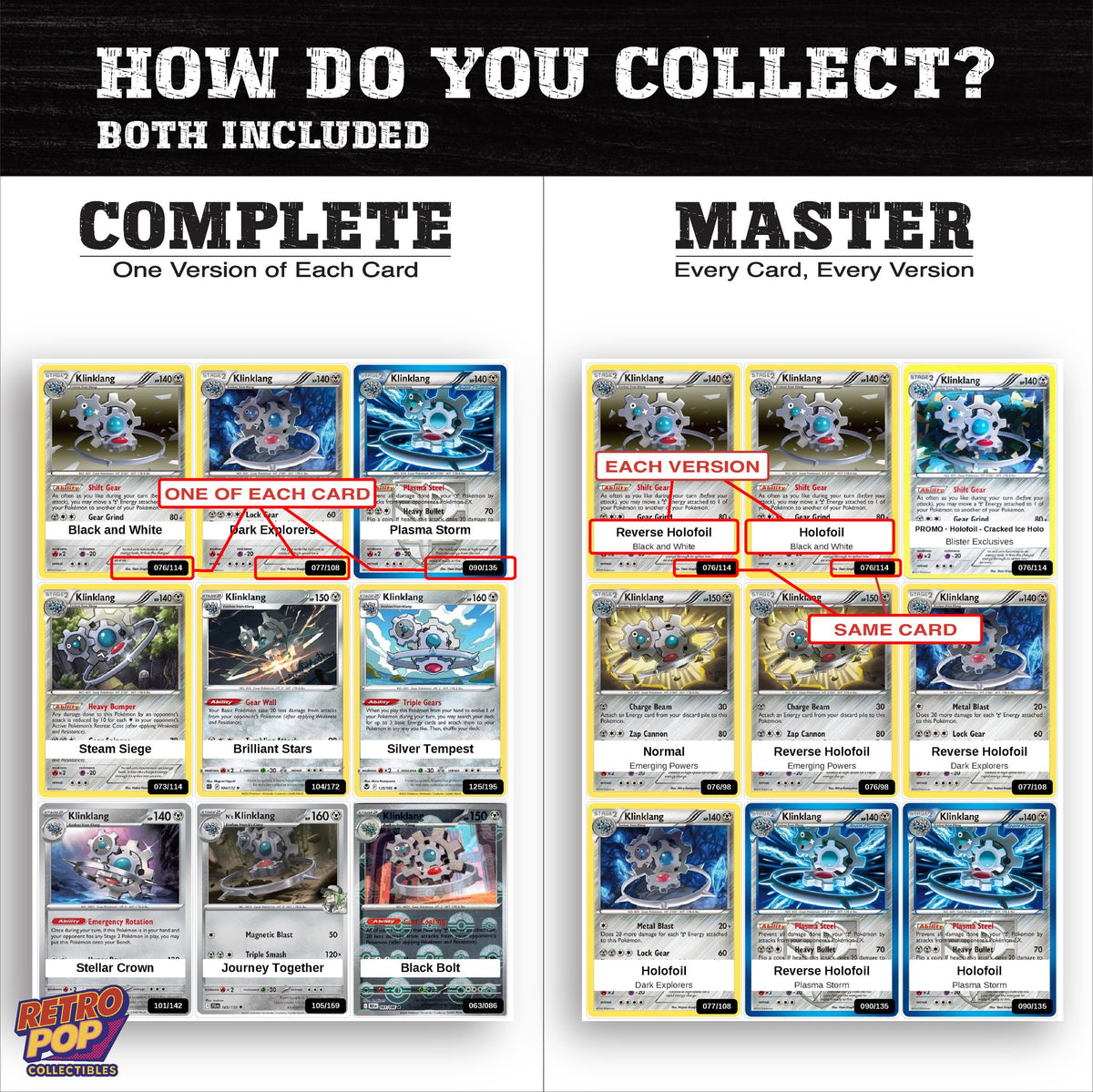 Complete Set vs Master Set versions of the Klinklang binder placeholders