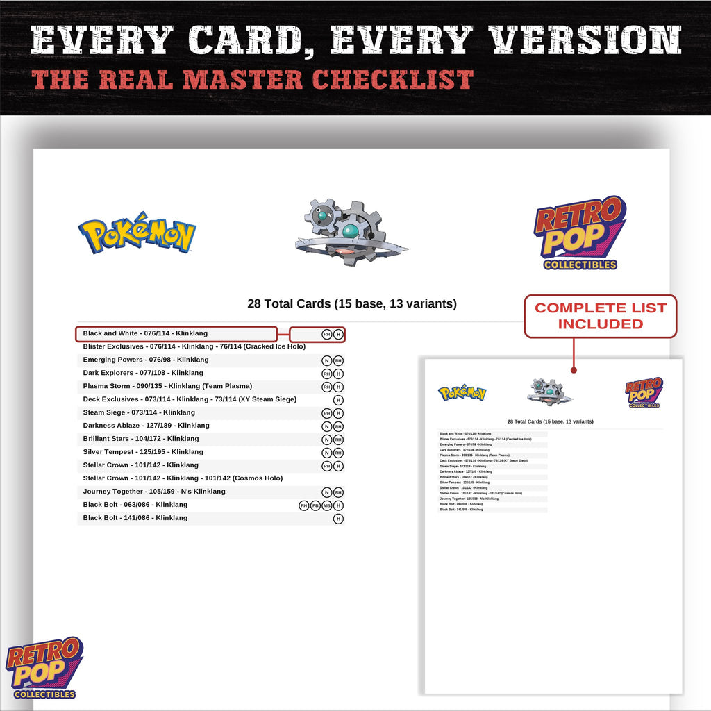 Klinklang master set checklist PDF preview - every card listed
