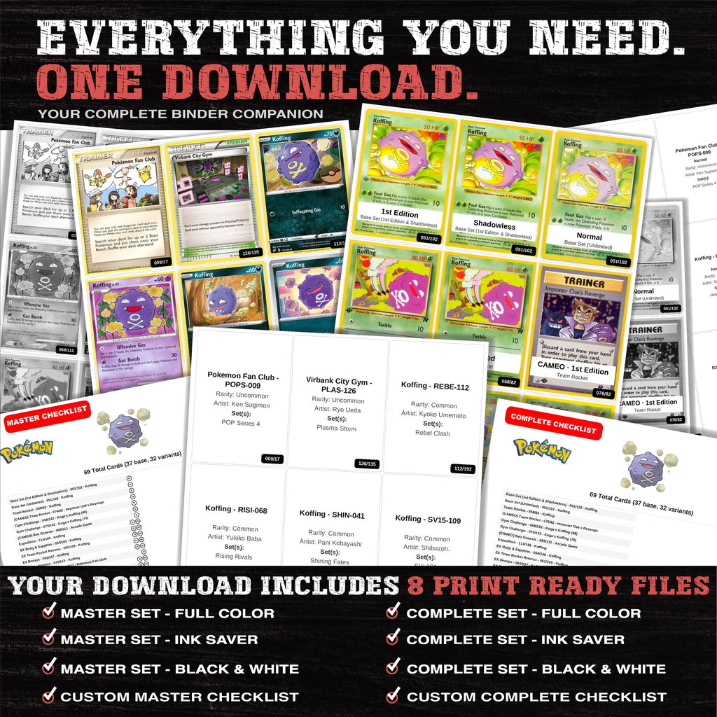 Everything included in the Koffing master set download - 8 PDF files