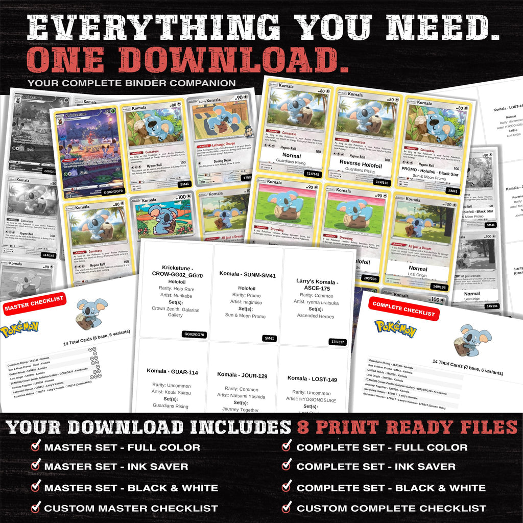 Everything included in the Komala master set download - 8 PDF files