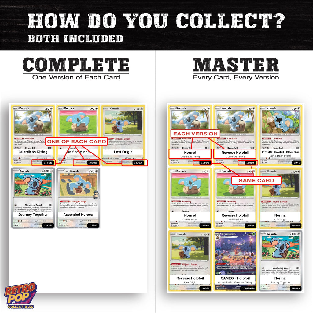 Complete Set vs Master Set versions of the Komala binder placeholders