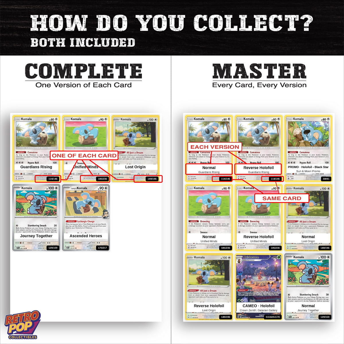 Complete Set vs Master Set versions of the Komala binder placeholders