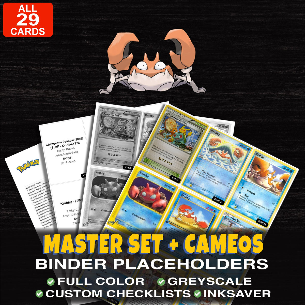 Every Krabby Pokemon card ever made - master set binder placeholders with Krabby