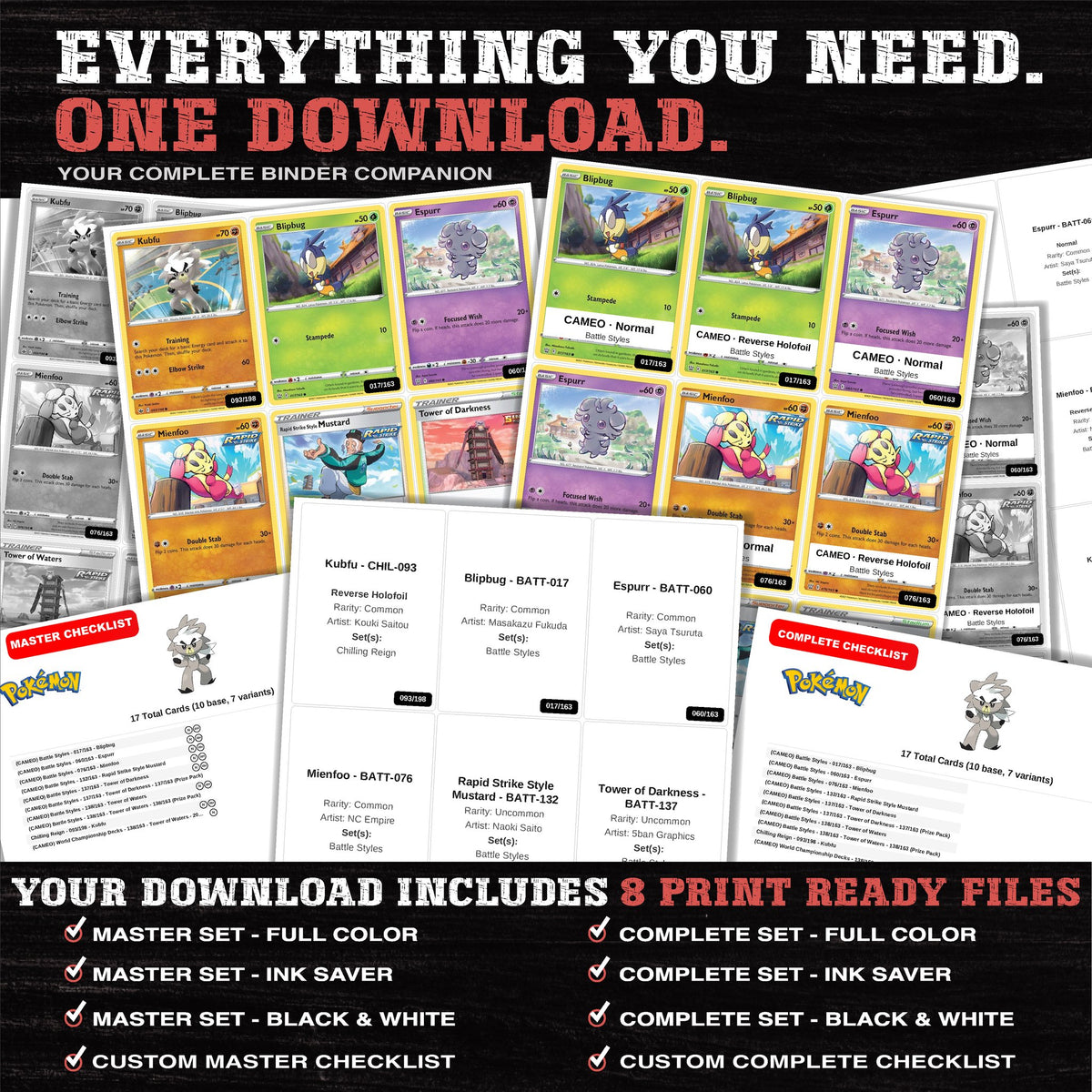 Everything included in the Kubfu master set download - 8 PDF files