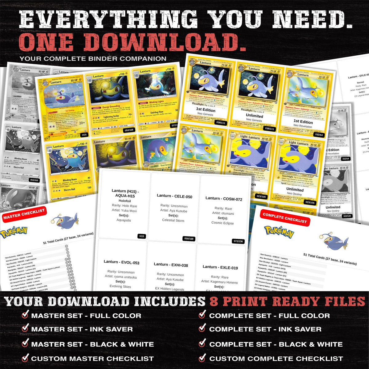 Everything included in the Lanturn master set download - 8 PDF files