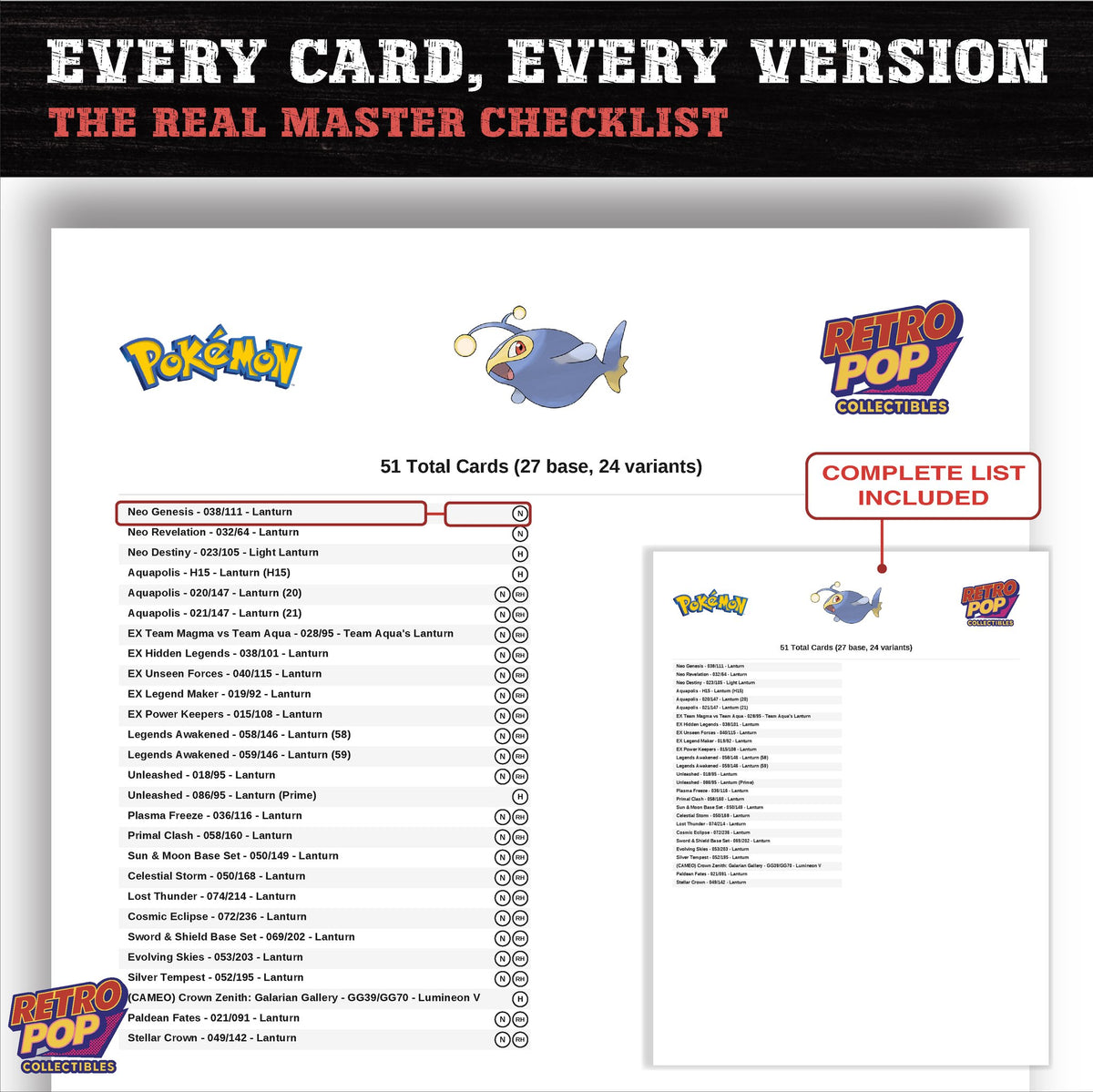 Lanturn master set checklist PDF preview - every card listed