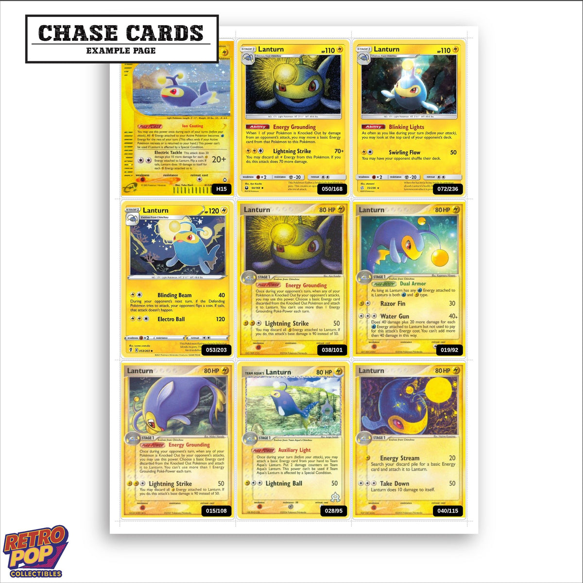 Printed Lanturn Pokemon placeholders in binder - real photo 2