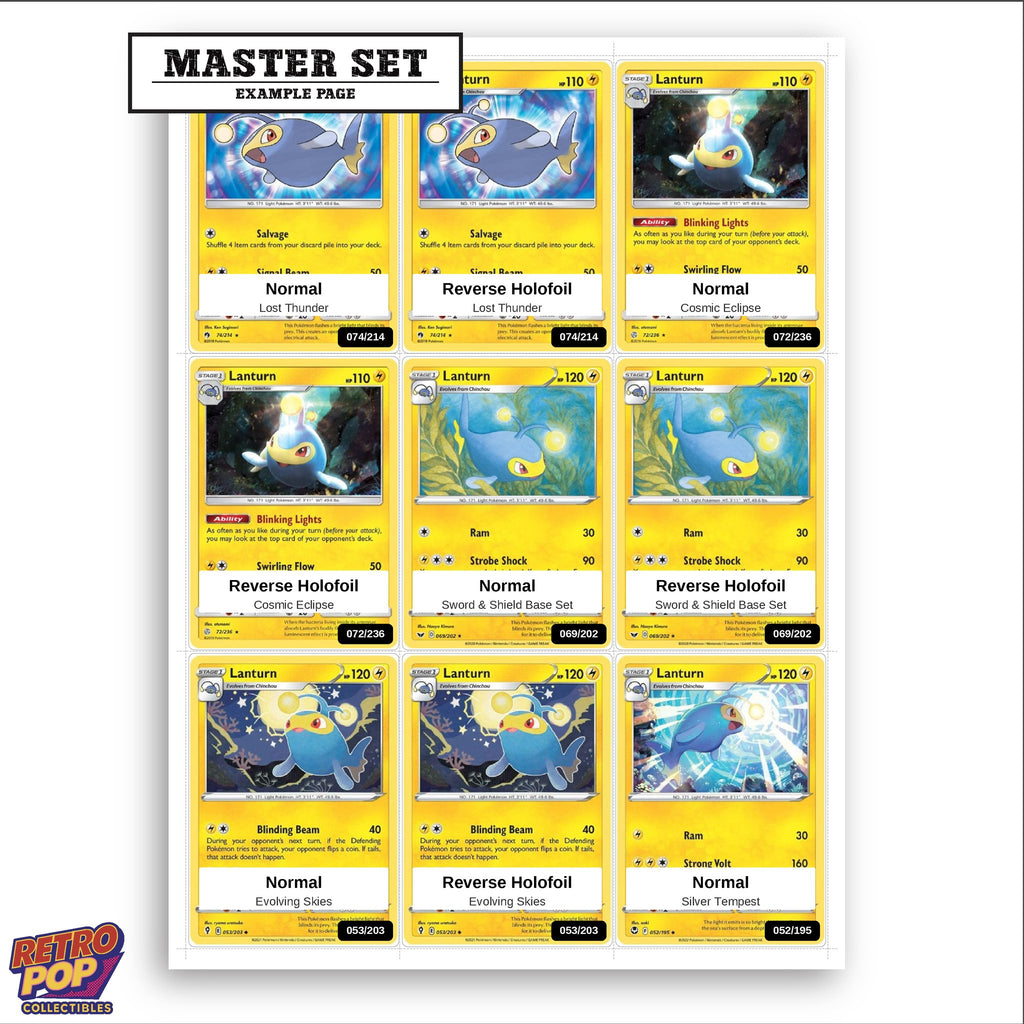 Printed Lanturn Pokemon placeholders in binder - real photo 3
