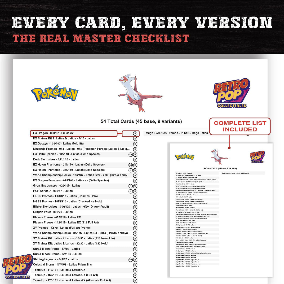 Latias master set checklist PDF preview - every card listed
