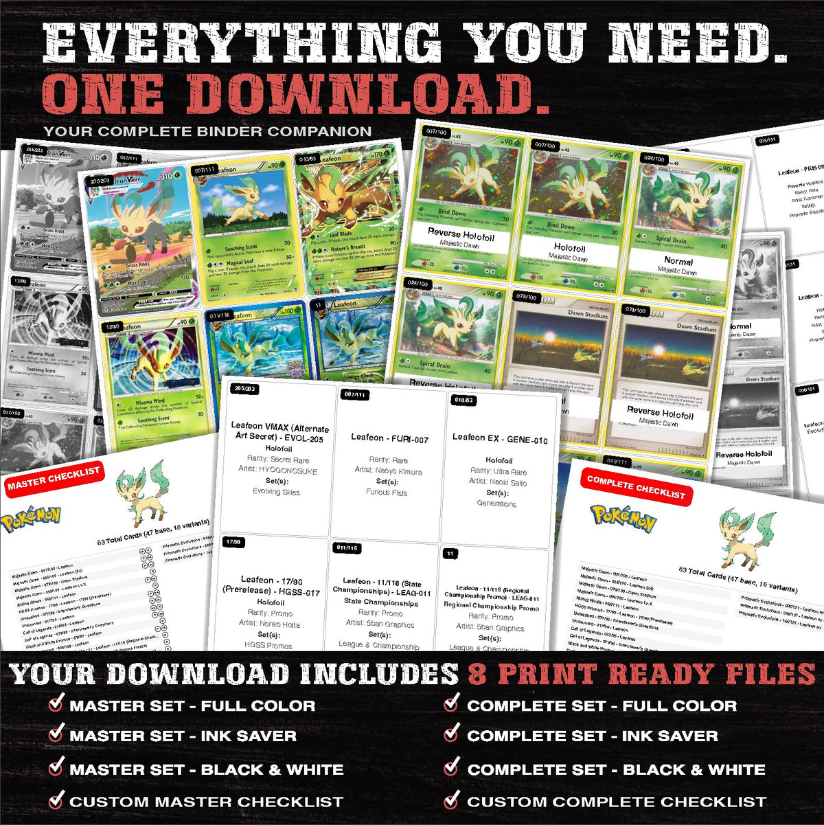Everything included in the Leafeon master set download - 8 PDF files
