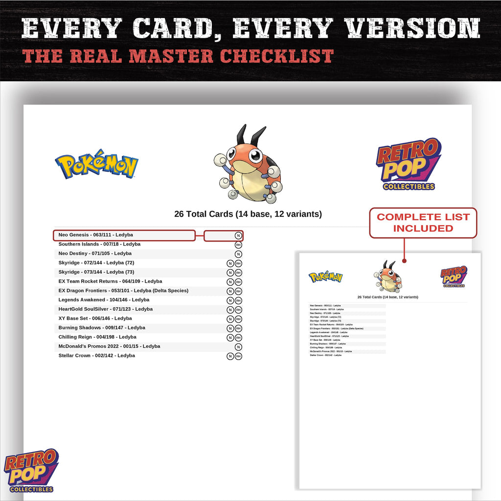Ledyba master set checklist PDF preview - every card listed