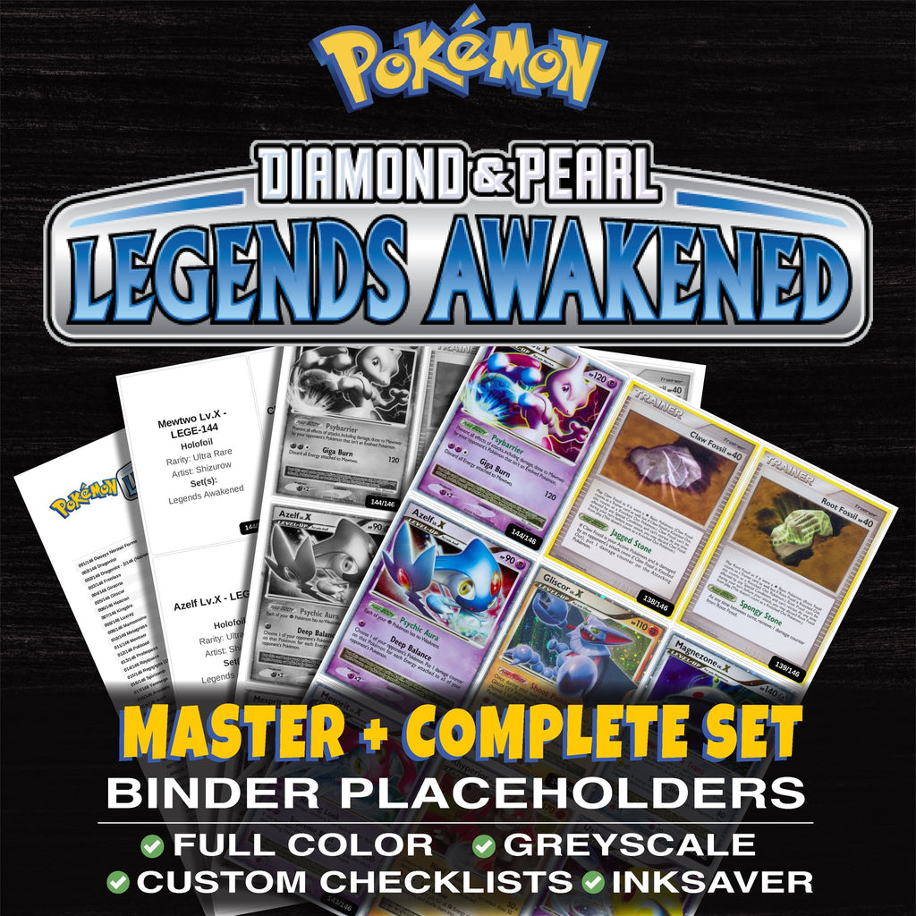 Legends Awakened Pokemon binder placeholders printable PDF - includes Mewtwo Lv.X