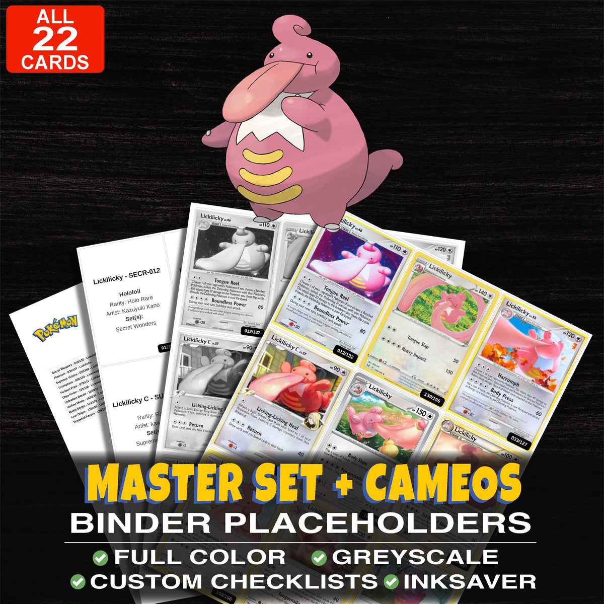 Every Lickilicky Pokemon card ever made - master set binder placeholders with Lickilicky