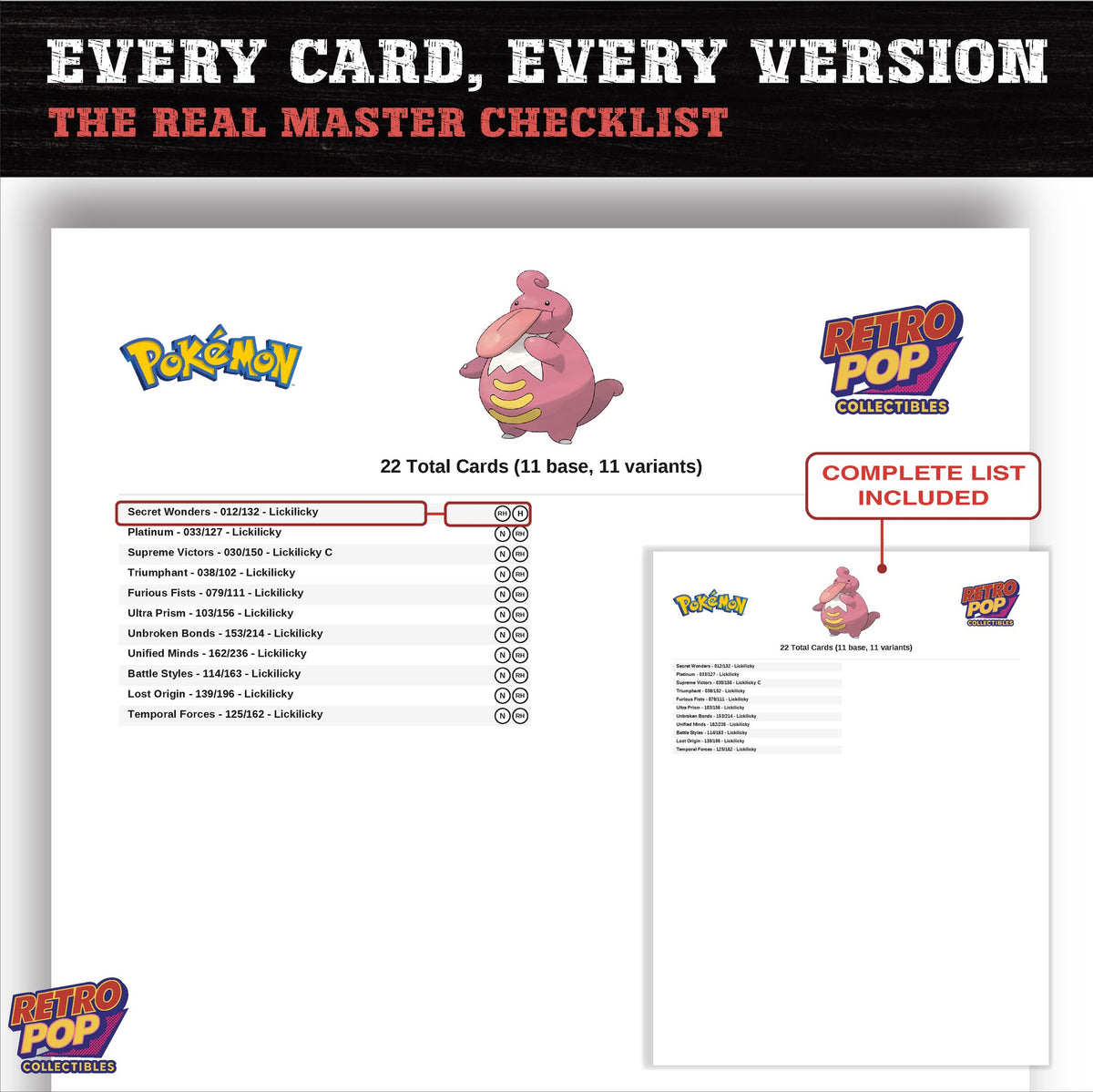 Lickilicky master set checklist PDF preview - every card listed