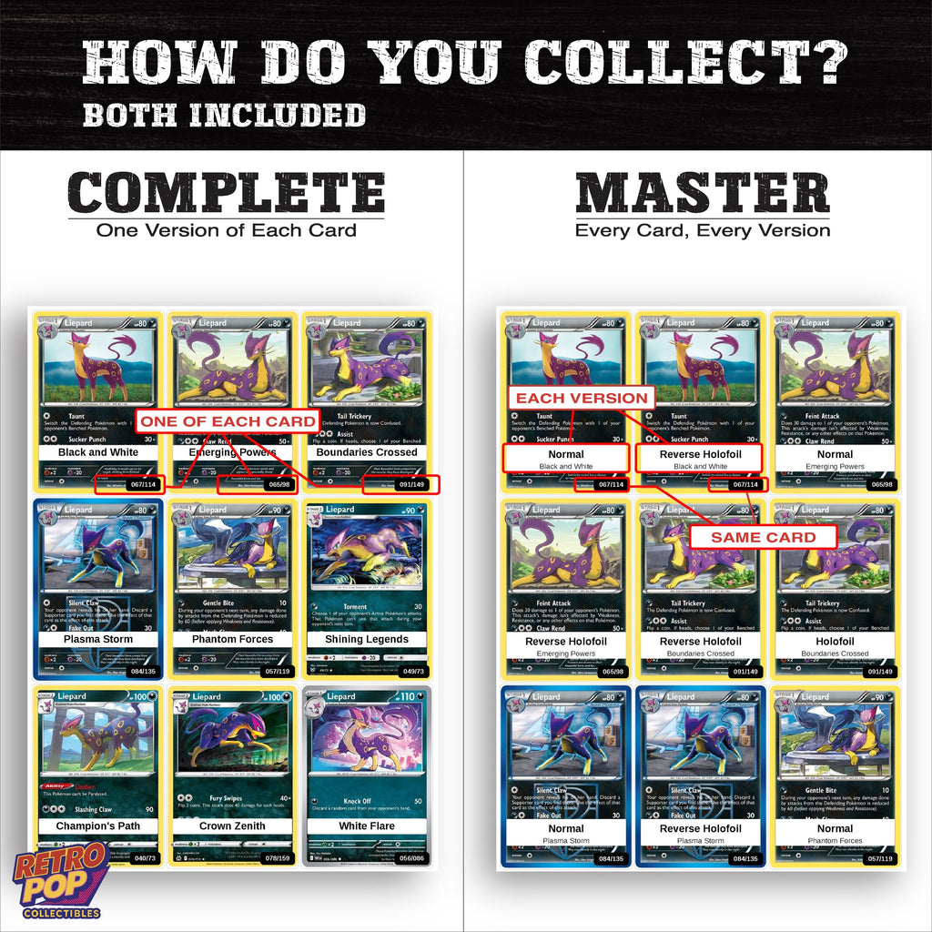 Complete Set vs Master Set versions of the Liepard binder placeholders