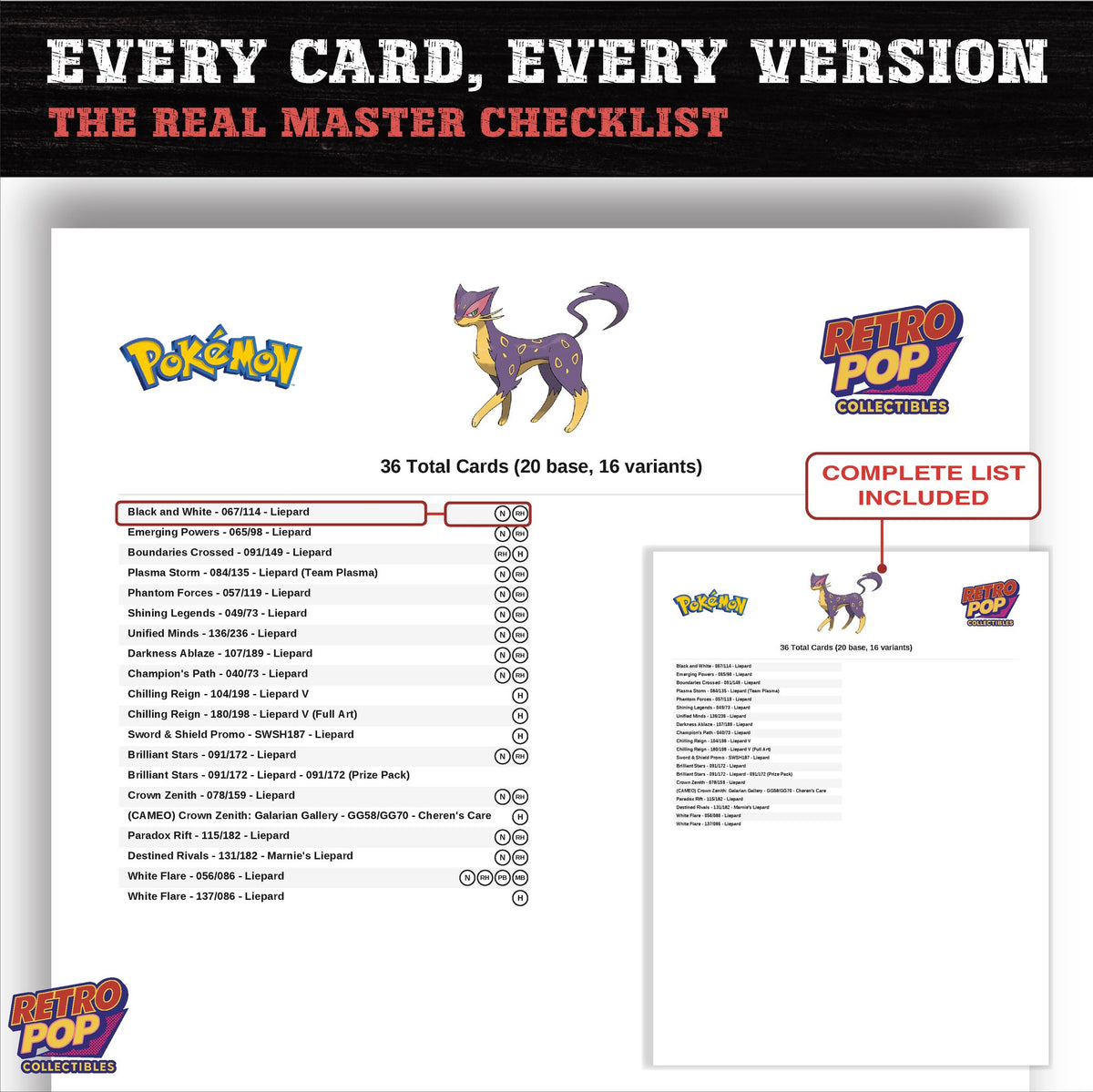 Liepard master set checklist PDF preview - every card listed