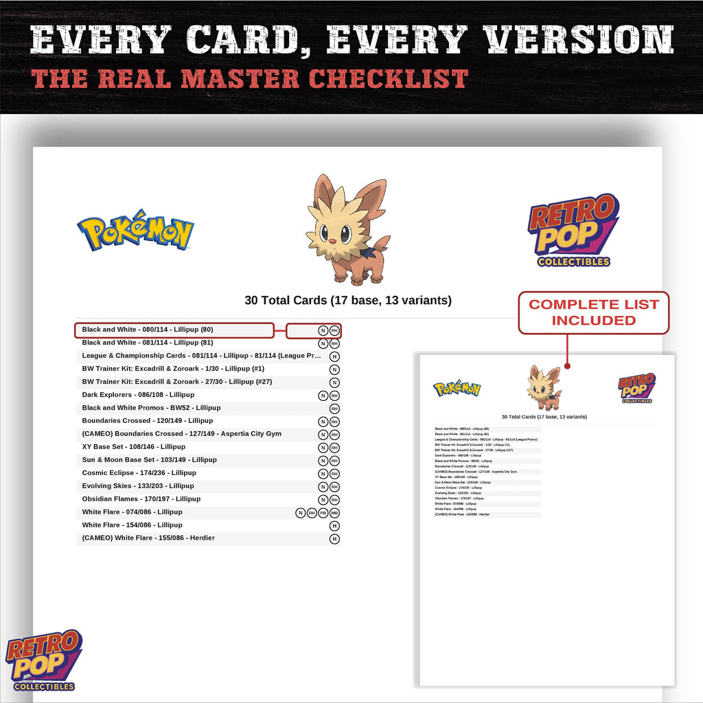 Lillipup master set checklist PDF preview - every card listed
