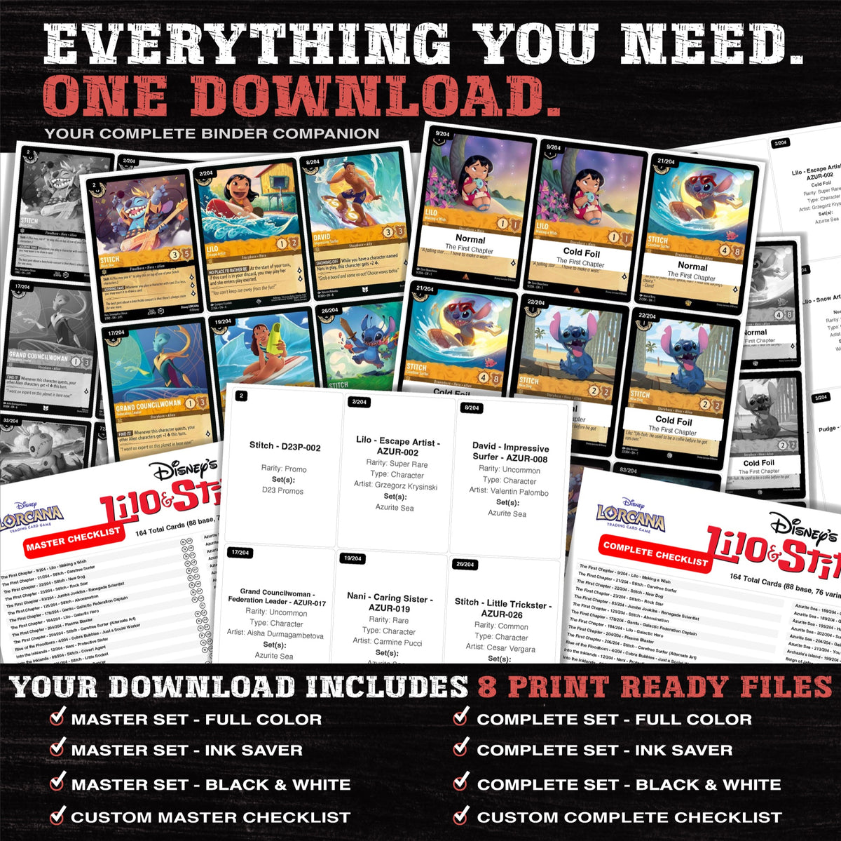 Everything included in the Lilo & Stitch Lorcana placeholder download - 8 PDF files