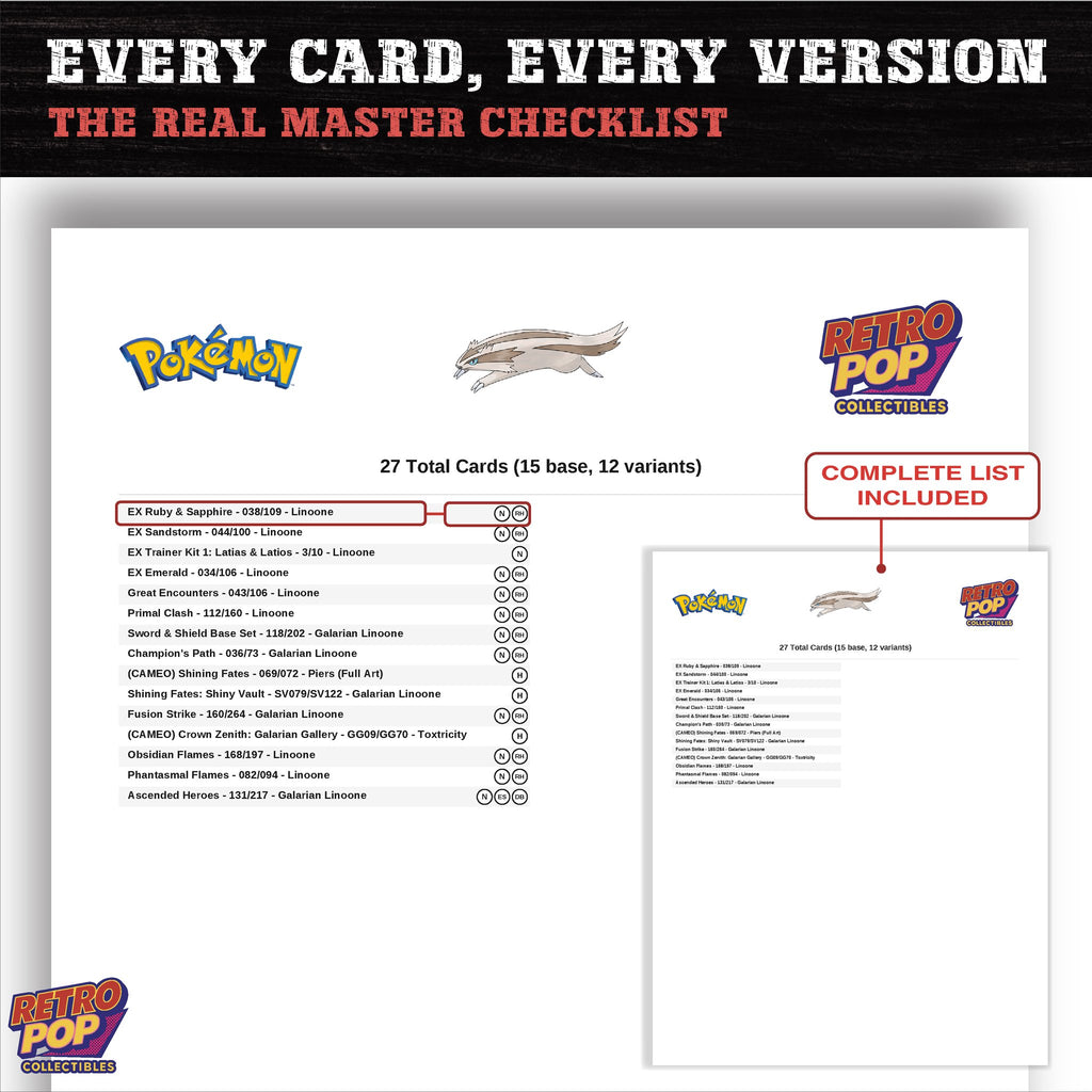 Linoone master set checklist PDF preview - every card listed