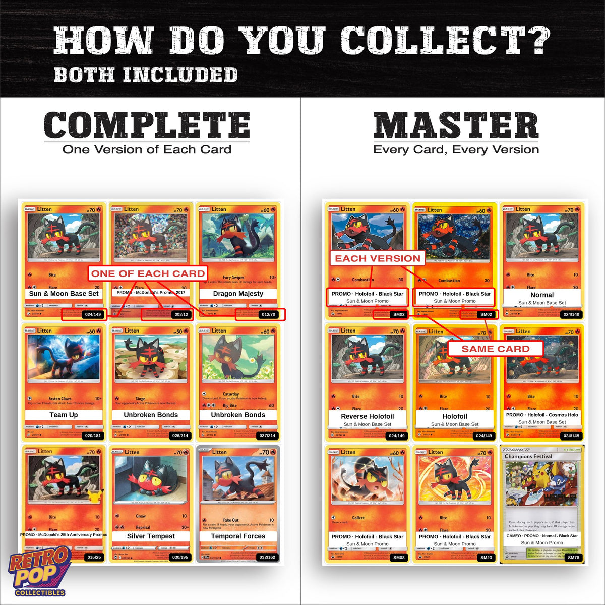 Complete Set vs Master Set versions of the Litten binder placeholders