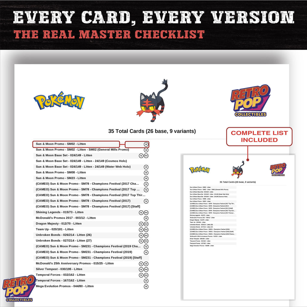 Litten master set checklist PDF preview - every card listed