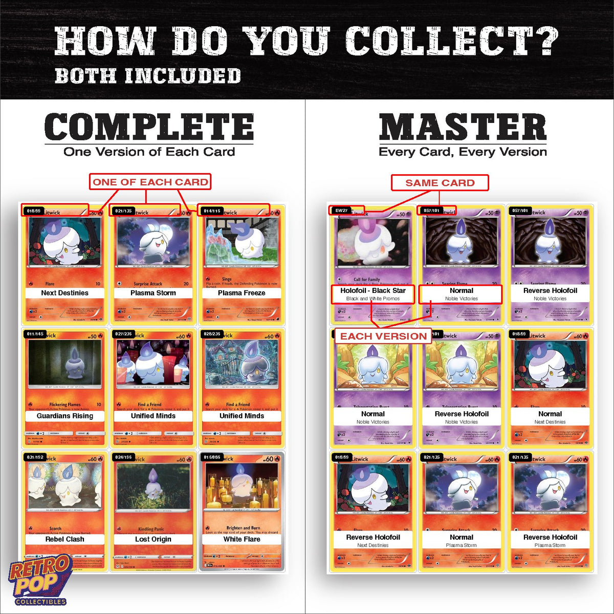 Complete Set vs Master Set versions of the Litwick binder placeholders