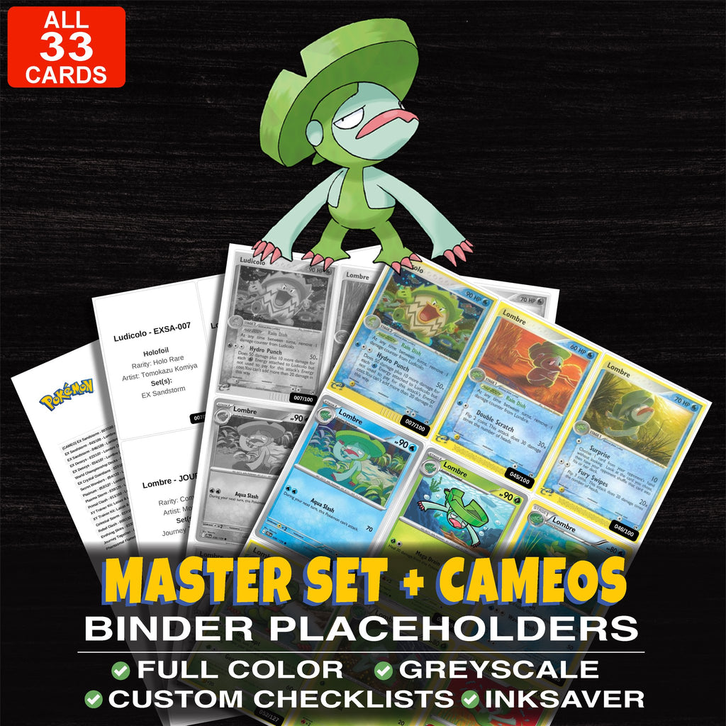 Every Lombre Pokemon card ever made - master set binder placeholders with Lombre (45)