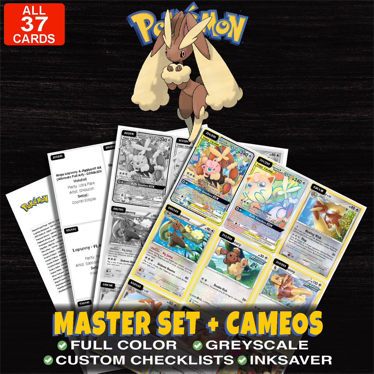 Every Lopunny Pokemon card ever made - master set binder placeholders with Mega Lopunny & Jigglypuff GX (Alternate Full Art)