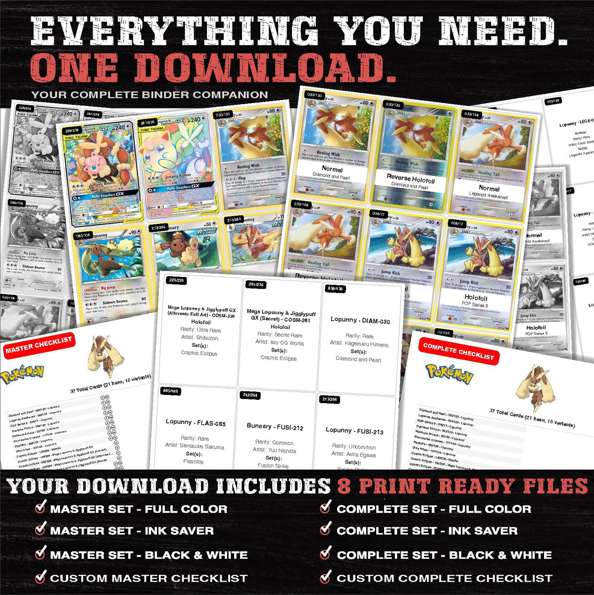 Everything included in the Lopunny master set download - 8 PDF files