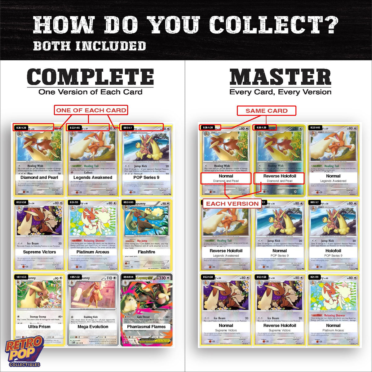 Complete Set vs Master Set versions of the Lopunny binder placeholders