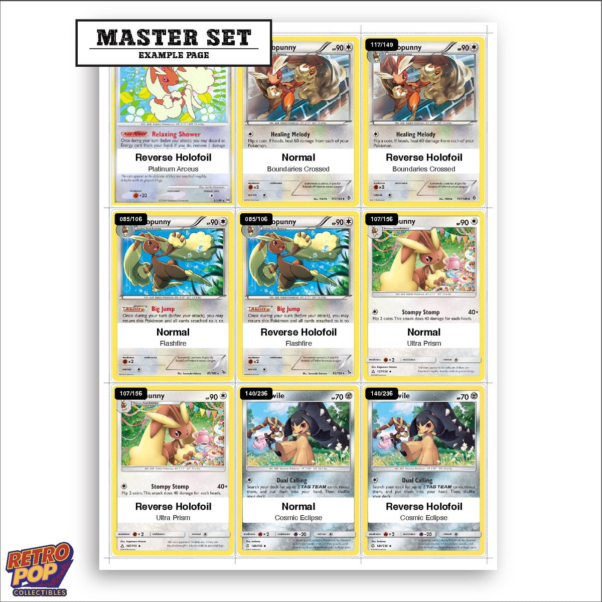 Printed Lopunny Pokemon placeholders in binder - real photo 3