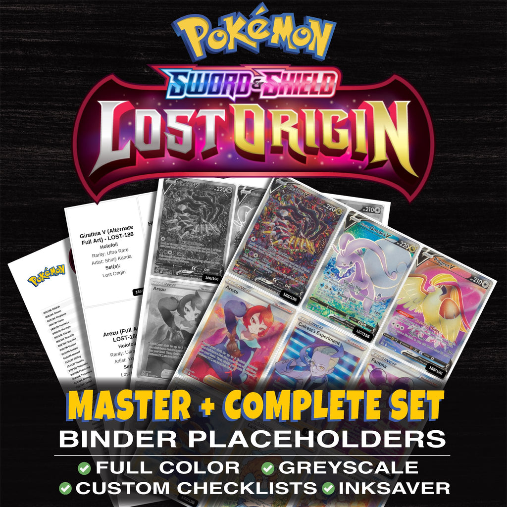 Lost Origin Pokemon binder placeholders printable PDF - includes Giratina V (Alternate Full Art)
