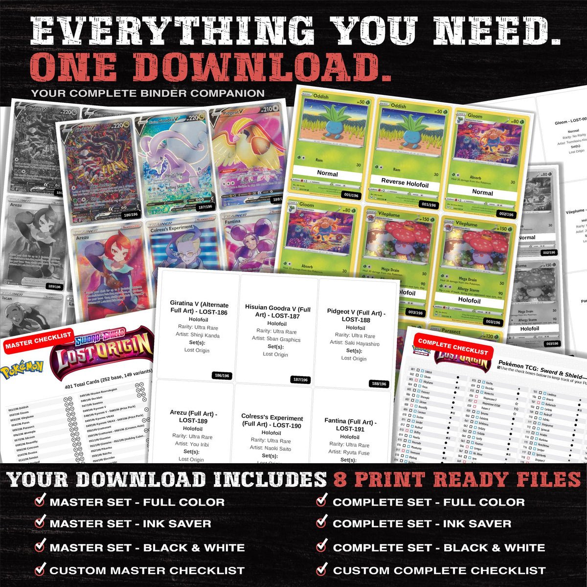 Everything included in the Lost Origin placeholder download - 8 PDF files