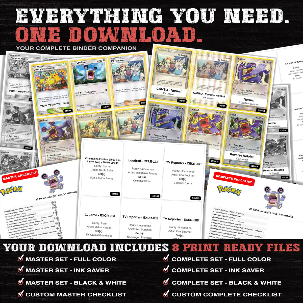 Everything included in the Loudred master set download - 8 PDF files