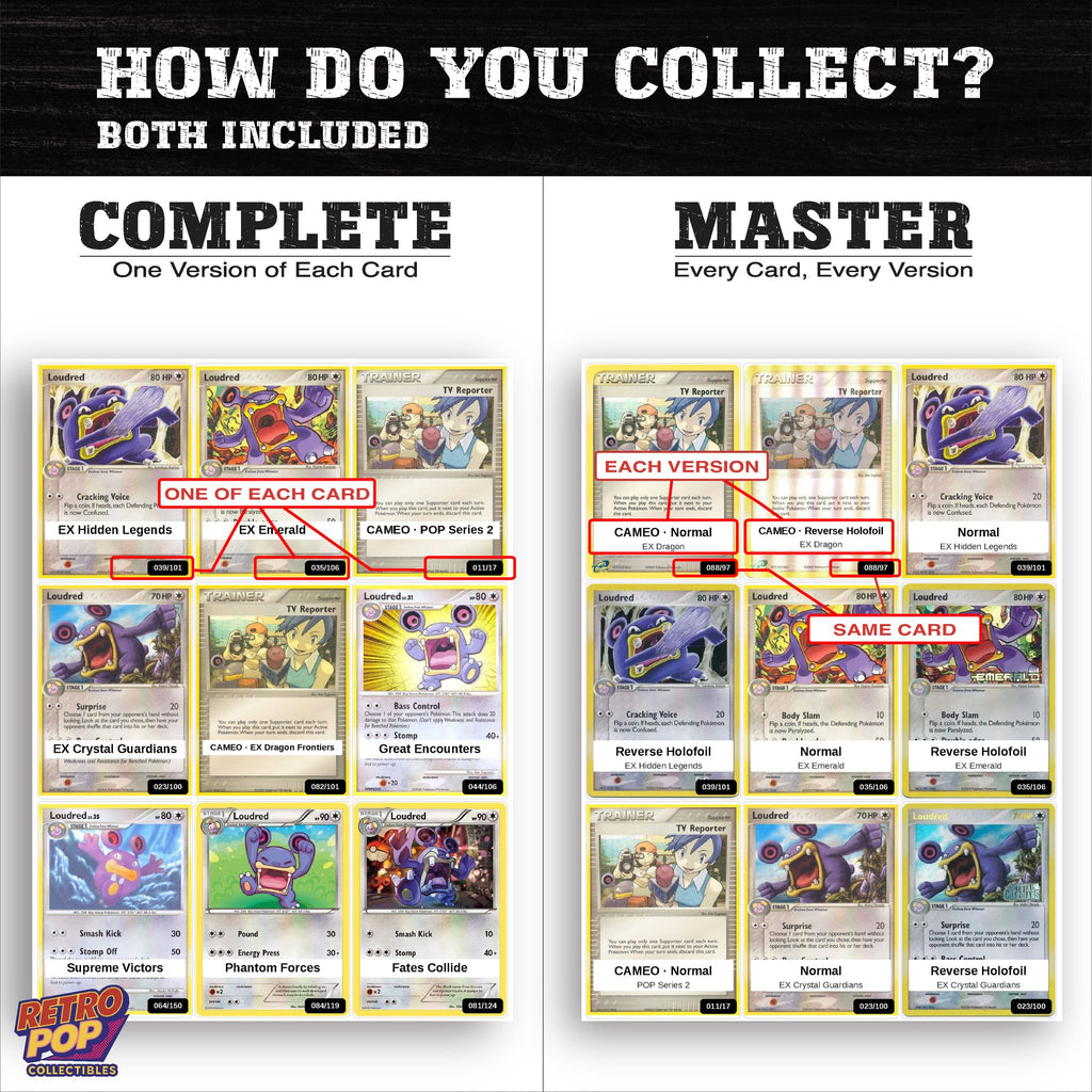 Complete Set vs Master Set versions of the Loudred binder placeholders