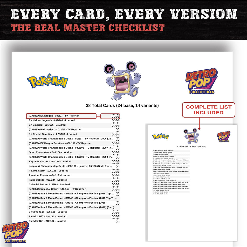 Loudred master set checklist PDF preview - every card listed