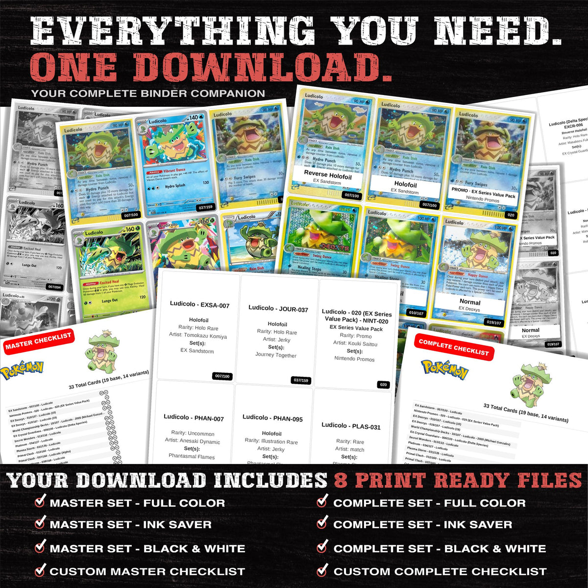 Everything included in the Ludicolo master set download - 8 PDF files
