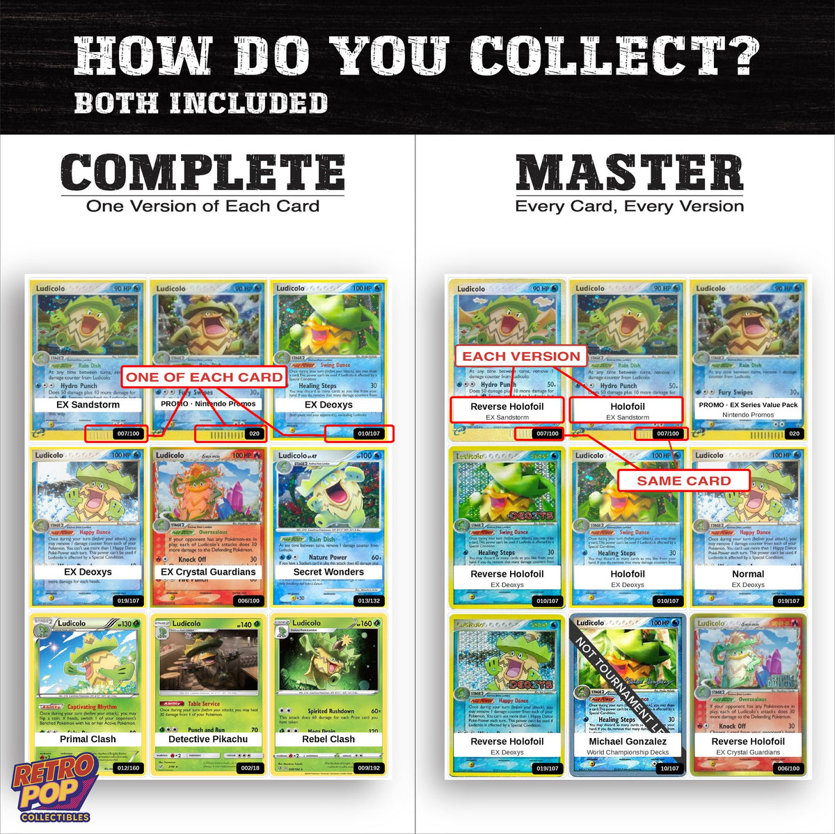 Complete Set vs Master Set versions of the Ludicolo binder placeholders