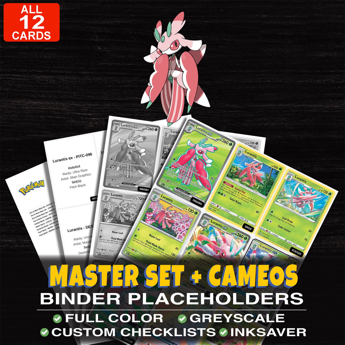 Every Lurantis Pokemon card ever made - master set binder placeholders with Lurantis GX (Secret)